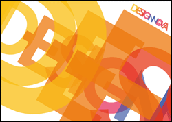 Front of the postcard with many colourful letters