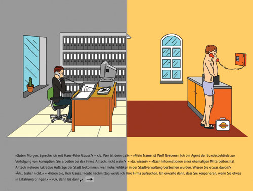 two persons talking on the phone, seen as a splitscreen