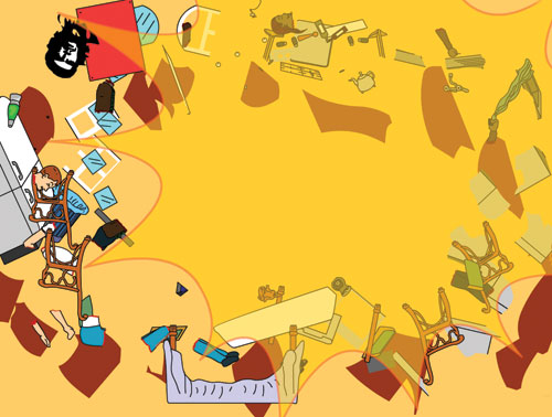 rubble is pushed away in an explosion