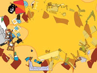 rubble is pushed away in an explosion