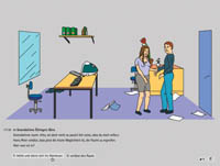 A woman and a man in an office, files are scattered across the floor