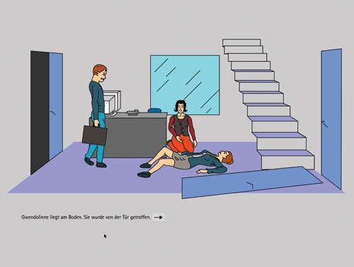 a woman has been hit by a broken door