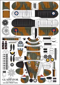 cut-out page for a Gloster Gladiator biplane