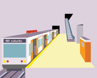 A subway train is entering the station