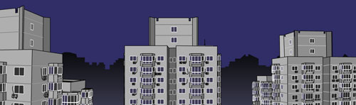 The towers of a Xiao Qu are seen against the night sky