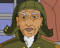 An old men in an army-olive winter coat