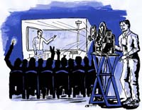 A teacher is showing a movie of himself teaching