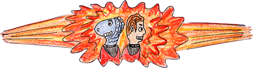 A fish creature and a human