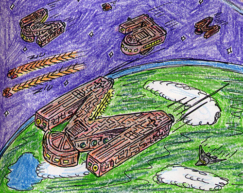 two spaceships rendezvous in space