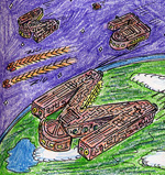 several spaceships in orbit around a planet